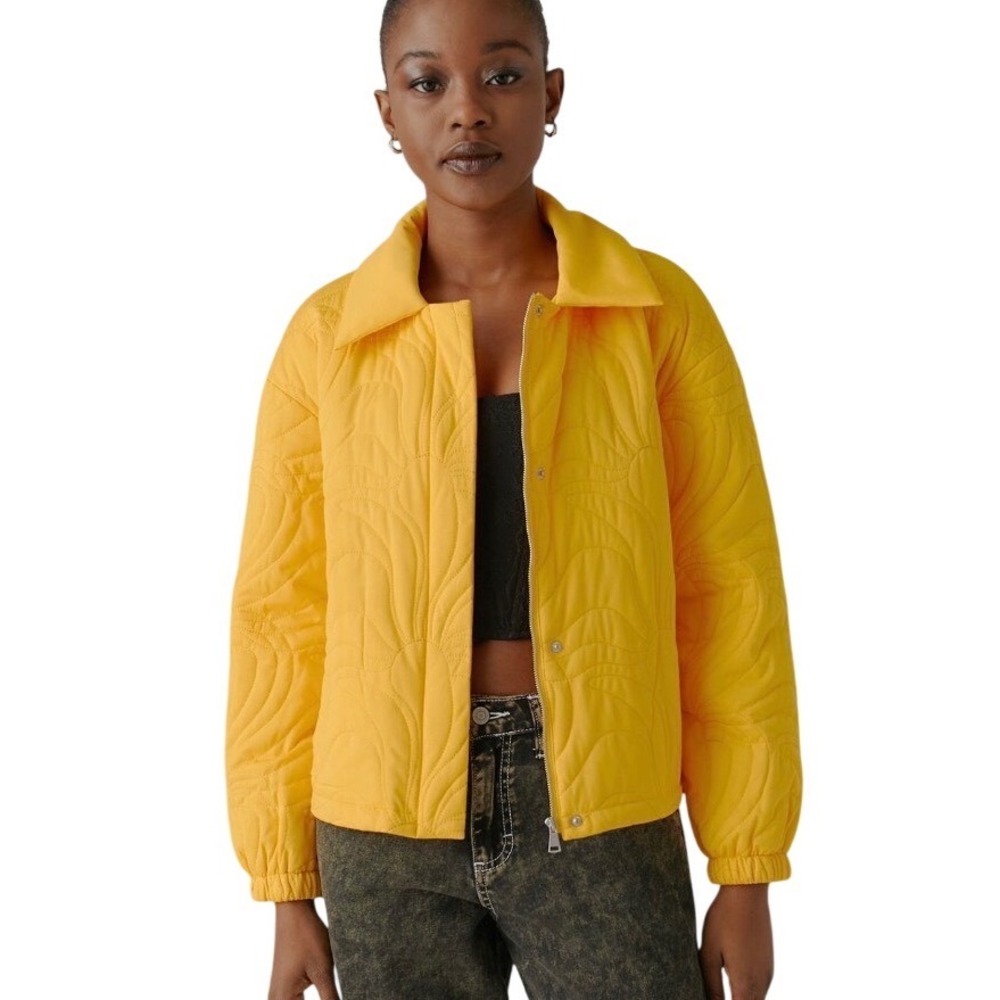 Urban Outfitters Sasha Yellow Quilted Bomber Jacket XXS Zip Up Lightweight